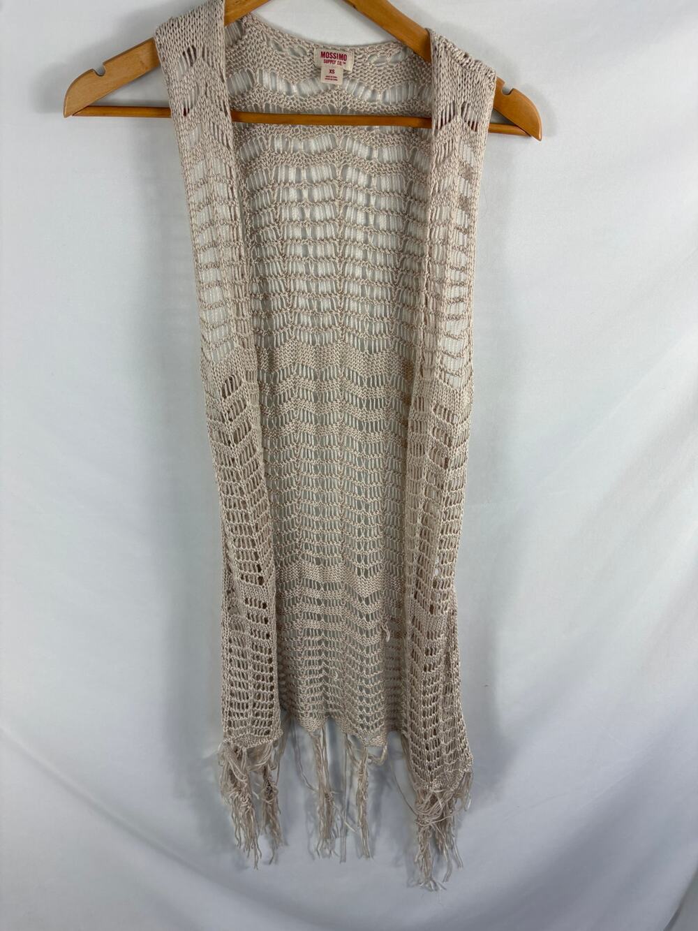 Mossimo Crochet Knit Boho Festival Longline Cardigan Vest Size XS